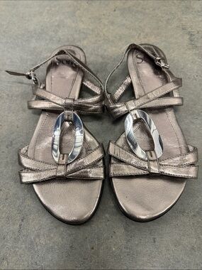 Sofft Metallic Silver Strappy Sandals with Oval Accent